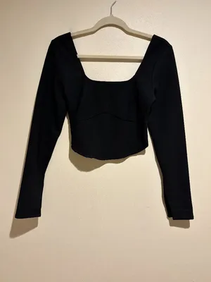 Abercrombie & Fitch Black Long Sleeve Corset Crop Top thumbnail 2