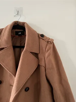 H&M Double Breasted Tan Camel Wool Belted Trench Coat 10 Quiet Luxury Preppy thumbnail 4