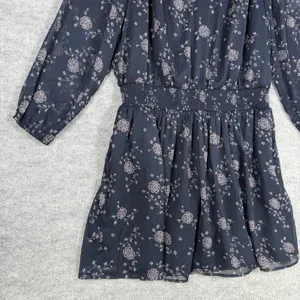 Abercrombie and Fitch Size-XL Mini Dress Floral Stretch Waist Dark Blue thumbnail 10