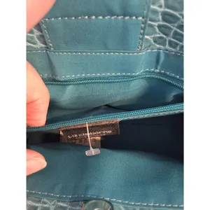 Liz Claiborne NWOT Accessories Teal Croc Embossed Mini Handbag Bow & Tassel thumbnail 4