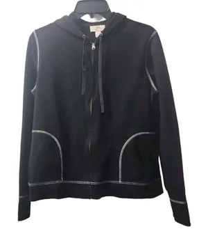 LOFT‎ Full Zip Hoodie Contrast Stitching Pockets Black Comfy Large thumbnail 1