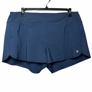 Athleta Ready Set Go Running Shorts Women XL Teal Blue Lined Zip Pocket thumbnail 2