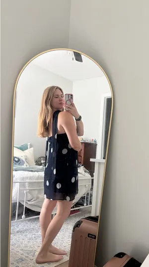 Navy and White Polka Dot Dress with Tie thumbnail 3