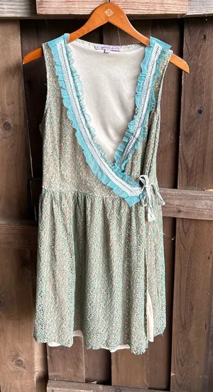 Vintage Indie Twee Young Essence Lace Turquoise Trm Wrap Dress thumbnail 1