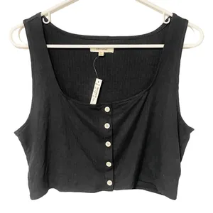 Madewell Size XL Black Ribbed Cropped‎ Button Front Tank NEW thumbnail 1