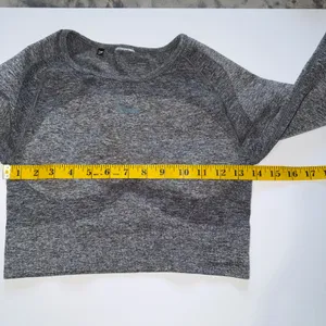 Gymshark Flex Crop Top S/M Grey Long‎ Sleeve Seamless Open Back Thumbholes thumbnail 9