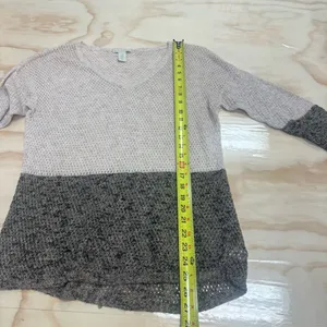White + Warren Linen Cotton‎ Blend Colorblock Knit V-Neck Sweater Beige Small thumbnail 7