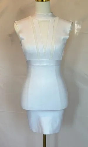 bebe White Sheer-Panel High Neck Mini Dress thumbnail 1