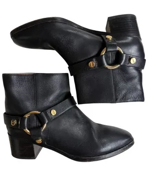 Stuart Weitzman Leather Expert Moto Boots Black Size 6 Retail $595.00 thumbnail 1