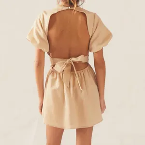 Peppermayo tan Lani Linen open back Mini Dress | babydoll size 2 thumbnail 2