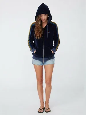 Aviator Nation Velvet Rainbow Stripe Zip-Up Hoodie Navy Blue Size Large thumbnail 9