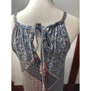 Blue Patchwork Halter Neck Dress Tile Print Sleeveless Summer Sun Dress RN 75343 thumbnail 3