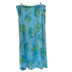 CATO Faux Wrap Midi Skirt Boho Artsy Fairy Chiffon Blue Flowing Floral SZ 18-20 thumbnail 7