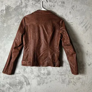 Scully Faux Leather Biker Jacket Brown Vintage Style Size Small Biker Babe Brown thumbnail 3