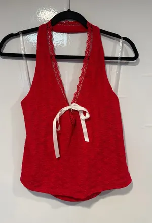 Red Lace Trim Halter Tank Top with Ribbon Tie Wild Fable NWT thumbnail 1