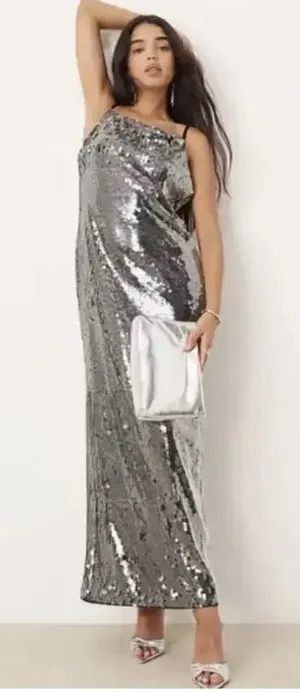 Drapey Shimmering Sparkle Metallic Sequin Corey Slip Dress Ever New Sz 0 thumbnail 1