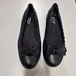Walking‎ Cradles Black Leather Ballet Flats Bow Whipstitch Womens 8.5 B thumbnail 2