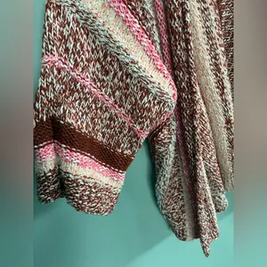 J Jill Dolman Nubby Pink Brown Marled Striped Spring Cardigan Sweater Sz M thumbnail 3