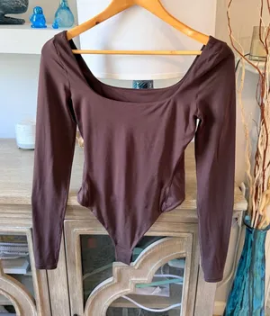 Lululemon‎ Wundermost Square Neck Long Sleeve Bodysuit Women Espresso Small thumbnail 1