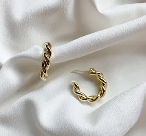 Gold twist hoop earrings thumbnail 6