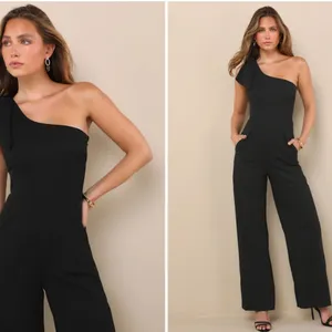 LULU's Sexy Chic Sophisticated Wedding Cocktail One Shoulder Wide Leg Jumpsuit thumbnail 2