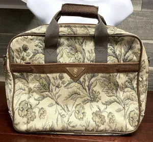 Verdi Vintage Tapestry Messenger / Laptop Bag Cream Brown and Green Floral thumbnail 2