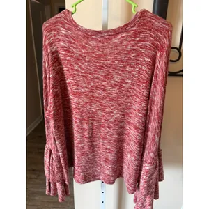 Umgee USA Red Space Dye Tiered Bell Sleeve Knit Top Large thumbnail 5