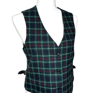 Vintage Eddie Bauer Vest S Lambswool Wool Waist Coat Buckle Plaid‎ Academia thumbnail 3