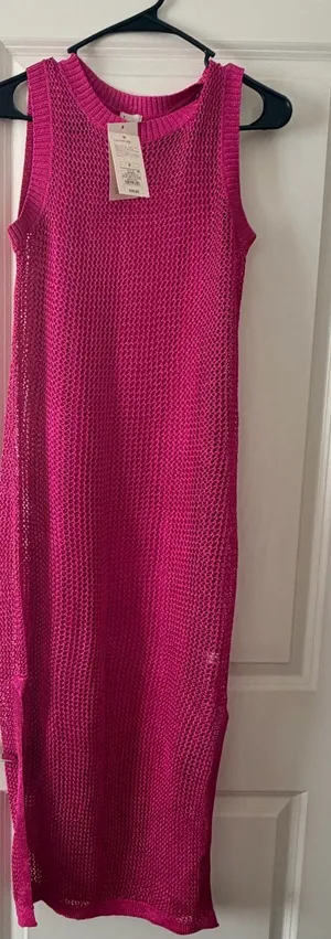 Sleeveless Hot Pink Knit Maxi Dress: Cover up - Women thumbnail 1