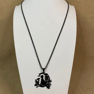 Black Cat Mushroom Moon Crescent Pendant Necklace Gothic Halloween Gift 23in New thumbnail 3
