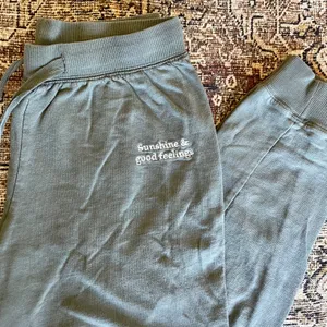 Sunshine & Good Feelings Embroidered Lounge Joggers in Sage Green - S thumbnail 3