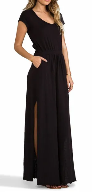 FP Beach Women’s Andrina's Long Cut Out High Slit Side Maxi Dress in Black XS thumbnail 1