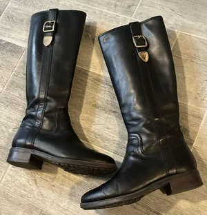 Coach Easton Black Calf Leather Gold Logo Women'S Size 6 Tall Boots Shoes thumbnail 1