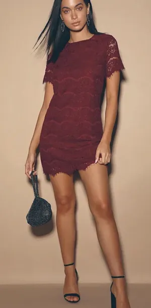 Lulu's Burgundy Lace Mini Dress thumbnail 1