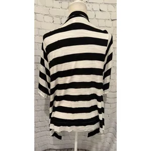 Chico’s Cardigan Lightweight Knit Black & white Stripe 3/4 Sleeve High low 3 XL thumbnail 4