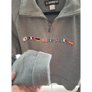 Vintage Express World Brand Quarter Zip Pullover Sweatshirt Gray Flags Size M thumbnail 7