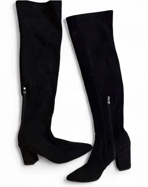 Clarks Black Suede Block Heel Boots thumbnail 1