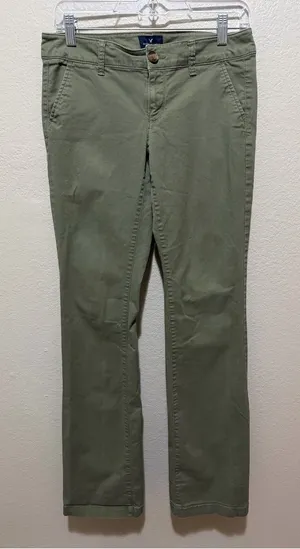 American Eagle Kick Boot Pants Size 4 XL Extra Long Olive Green Y2K thumbnail 1