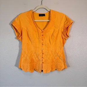 G Designs Orange Embroidered Boho Blouse Womens M Peasant Fairycore Renaissance thumbnail 10