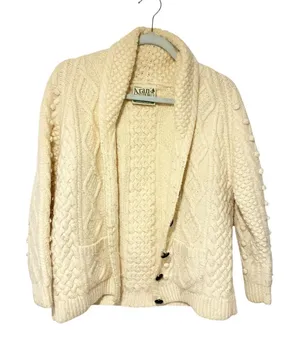 Aran Woollen Mills Merino Wool Cream Cable‎ Knit Chunky Sweater Size XL thumbnail 1