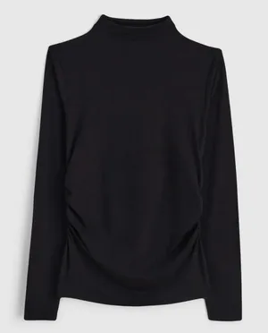 Madewell | NWT Ruched Mockneck Long Sleeve Top Black | Sz L thumbnail 1
