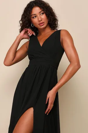 New Lulus Thoughts of Hue Black Surplice Maxi Dress Size Large MSRP $99 thumbnail 6
