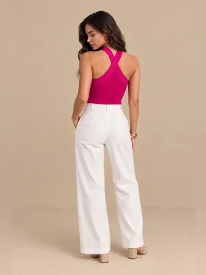 Babaton Aritzia Fuchsia Ribbed Crisscross Cropped Knit Fitted Halter Top Size XS thumbnail 10