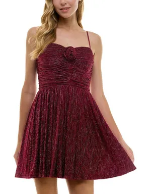 NWT City Studio Velvet Spaghetti Strap Fit Flare Mini Dress Wine Red 7 / 8 thumbnail 1