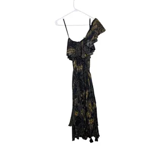 NWT Farm Rio Golden Foliage Black One Shoulder Maxi Dress Sz. XS thumbnail 9