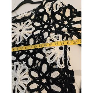 Rebellion Again Floral Crochet Top Black White Open Knit Daisy Sweater Women L thumbnail 8
