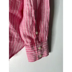 Gap Pink &‎ White Striped Linen Button-Down Shirt Womens Size medium NWT thumbnail 6