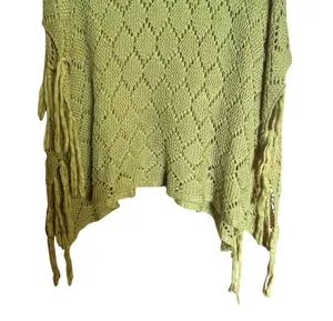 Ali Miles Off The Shoulder Sweater Women Large Green Chunky Fringe Boho Pullover thumbnail 4