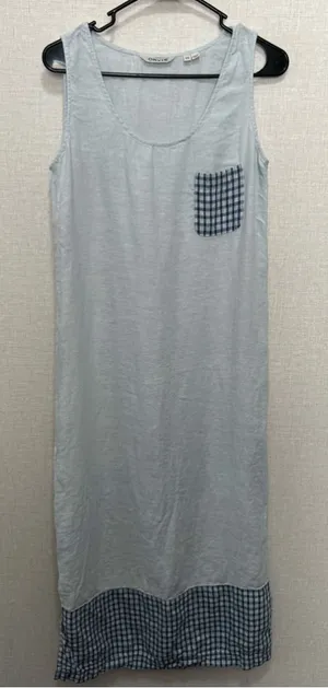 Orvis 100% Linen Blue Gingham Trim Lightweight Summer Midi Tank Dress thumbnail 1