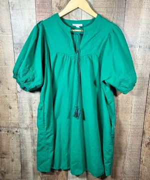 Knox Rose Green Puff Short Sleeve Boho Peasant Dress Size Medium Tassel Pockets thumbnail 1